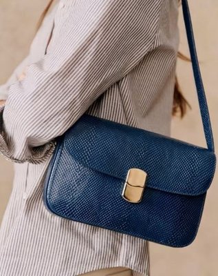 代購法國品牌sezane MILO CLASSIC BAG Blue snakeskin法式優雅側肩背包
