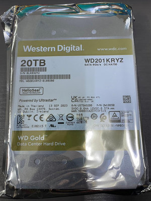 WD 金標 20TB 3.5吋 企業級硬碟(WD201KRYZ) 原廠換新 保內 蘆洲可自取📌自取價16200
