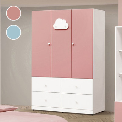 【在地人傢俱】24 來來購-雲朵藍色/粉紅色白色雙色4尺四抽衣櫃/衣櫥 ZX359-5