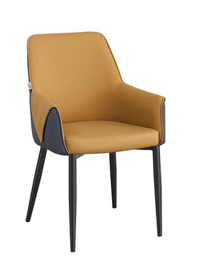 【萊夫家居】JF-473-3：黃皮鐵腳餐椅【台中家具】洽談椅 扶手餐椅 造型椅 休閒椅 書桌椅 皮餐椅 皮革+鐵腳