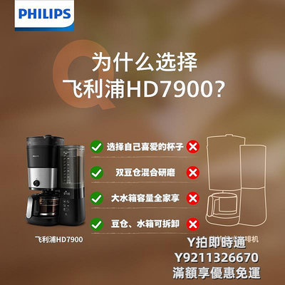 咖啡機新品飛利浦美式咖啡機HD7900家用辦公小型大容量雙豆倉研磨