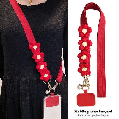 KWY Store &手機掛繩燈芯絨斜挎長款寬頻新年款紅色可肩背掛脖條絨不勒女掛飾