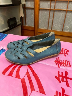 「 二手鞋 」 Jye Chiang 女生皮革休閒鞋 35號（藍）鐵3