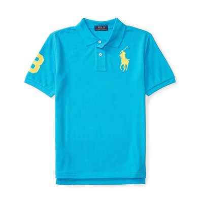 美國百分百【Ralph Lauren】Polo 衫 RL 短袖 網眼 上衣 黃色大馬 男款 XS號 海洋藍 B003