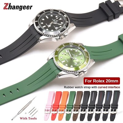 現貨熱銷-勞力士 彎曲端 20mm 22mm 21mm 橡膠矽膠錶帶, 用於勞力士錶帶品牌錶帶男士替換手錶配件