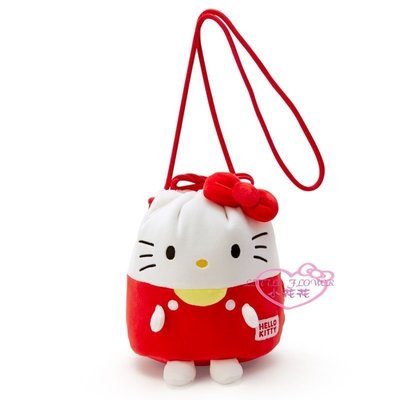 小花凱蒂日本精品♥ Hello Kitty 絨毛 造型束口袋 束口斜背包 水桶包 收納包 外出包 10031605
