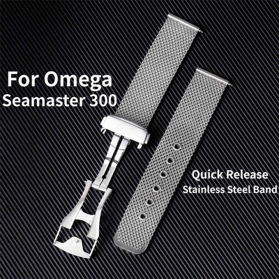 雙按自動蝴蝶扣 快拆不銹鋼錶帶適用於歐米茄海馬Omega Seamaster 300 錶帶 007 20mm 22mm--台北之家