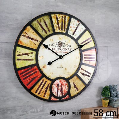 法式 紅酒 標籤 大型 時鐘 LOFT 復古流行 工業風 歐式 風格 木質立體靜音掛鐘 牆面裝飾 品味 時鐘-38度C