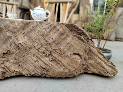 (可議價)-二手 侘寂風空間極品茶桌一枚 超大尺寸整木 自然風化 文理極佳 非 木雕 擺件 古玩【洛陽虎】1780