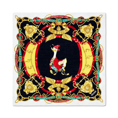 [稀有品] Moschino 莫斯奇諾 嘻哈酷鴨金色鎖鏈 黃金翅膀LOGO極度時髦方巾 單邊46.5(cm)