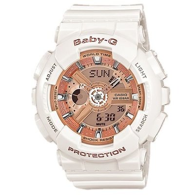 【emma's watch】BABY-G 女孩休閒腕錶(BA-110-7A1)-玫瑰香檳金/白43.4mm