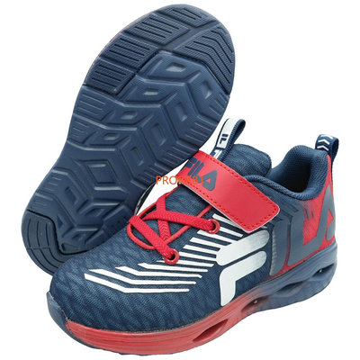 FILA J429Y-323 藍X白X紅 黏帶電燈運動鞋(童鞋)【二款配色，康特杯，足弓支撐鞋墊】304F免運費加贈襪子