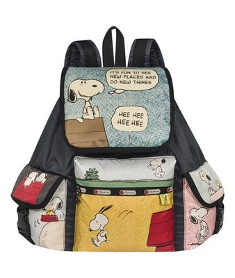 現貨 美國 Lesportsac*Snoopy Patchwork 史努比漫畫版聯名限量款 雙肩後背包 旅行包