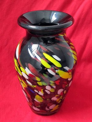 日本老玻璃花瓶老琉璃花瓶類日本琉璃藝術品手工玻璃工藝品黑玻璃彩B【心生活美學】