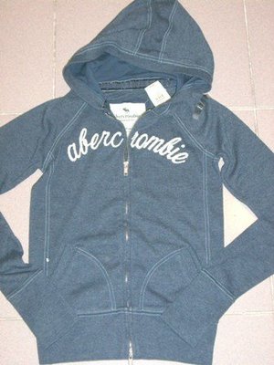 美國abercrombie girls AF Kids櫃XL號深藍色經典Logo柔軟合身薄款拉鍊連帽外套含運在台現貨