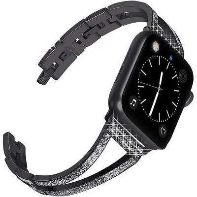 適用蘋果手錶Apple watch3/4/5/6代不銹鋼錶帶 iwatch 6代 SE 鑲鑽不鏽鋼滿鑽手鐲蘋果手錶錶帶