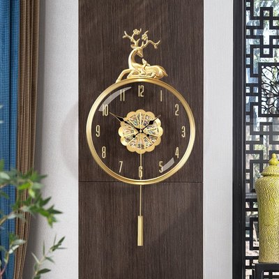新店促銷純銅掛鐘客廳家用時尚掛墻鐘表現代輕奢裝飾新中式靜音石英時鐘飾促銷活動