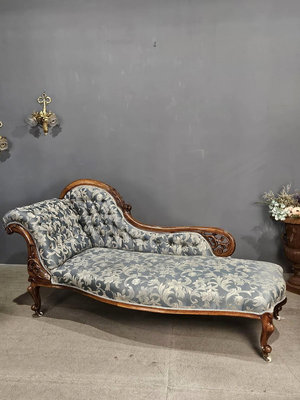稀有! 19世紀 英國 桃花心木 細膩雕刻 瓷銅輪 高貴優雅 海灣 貴妃椅 躺椅 古董沙發 H38⚜️卡卡頌 歐洲古董⚜️✬