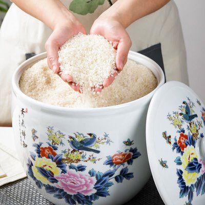 【熱賣精選】景德鎮陶瓷米缸帶蓋家用米桶防蟲防潮防霉腌菜缸大號茶