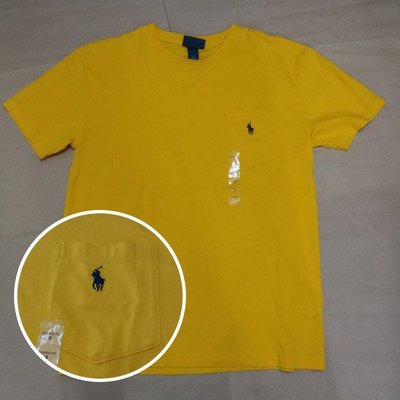 POLO男短袖口袋短T黃色S100%純棉