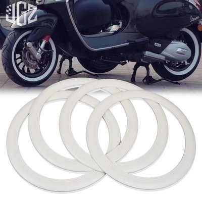 VESPA 12寸輪胎貼 改裝輪轂貼踏板車裝飾品輪胎保護貼 橡膠輪胎飾條白色環-概念汽車
