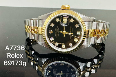國際精品當舖 ROLEX 型號: 69173G #黑面(原面)  10鑽面盤 女錶 國內完稅