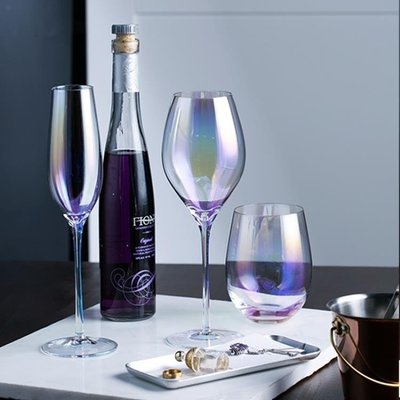 下殺 離子鍍色超薄玻璃酒杯3型號水晶玻璃高腳杯香檳杯