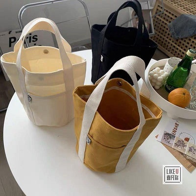 【熱賣精選】新款日系水桶型手提帆布包簡約百搭藝文小容量便當餐盒小包男女