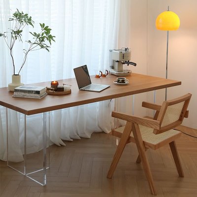 亞克力懸浮餐桌家用現代簡約長方形簡約現代實木大板桌原木工作臺~特價