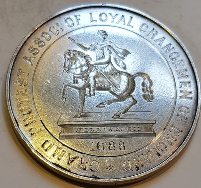 英國手彫銀章1871 UK William III Grand Loyal Orangemen Silver Medal