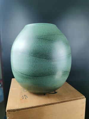 日本信樂燒 大原薰作 綠釉大花瓶