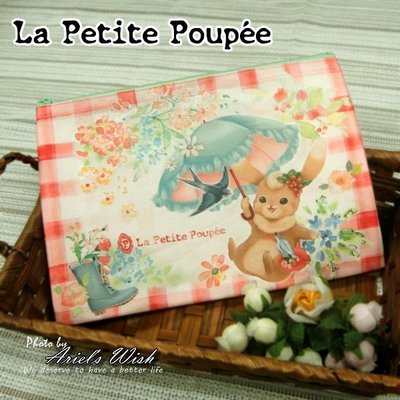 Ariel's Wish-La Petite Poupee格紋花園湖水綠雨傘莓果小兔兔子化妝包筆袋鉛筆盒收納袋--日本製