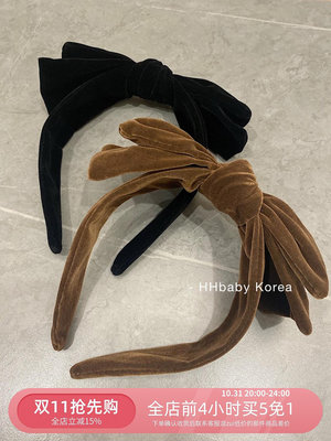 【HHBABY】韓國進口 絲絨泰迪咖蝴蝶結髮箍 秋冬公主黑色髮卡頭箍