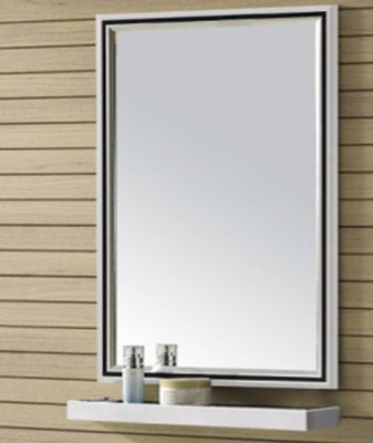 FUO衛浴: 70X50公分  珍珠白邊框  浴室造型鏡(含置物平台) 3445m 現貨熱賣款.