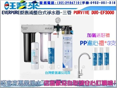 台灣愛惠浦 PurVive-Duo EF3000 EF全流量整合式淨水設備-三管(含安裝)(附發票)送好禮PP濾心3支