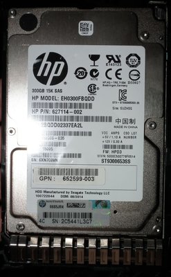 HP 15000轉SAS硬碟2.5吋15K 300GB 300G萬轉627114-002 EH0300FBQDD