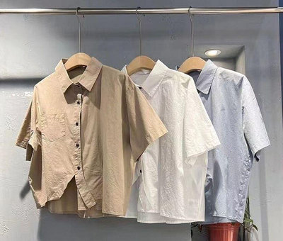 【木棉衣舖】2024夏季新款簡約個性設計不規則下擺寬鬆短袖襯衫-0422
