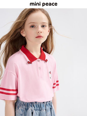 高爾夫球【Hello Kitty】minipeace太平鳥童裝女童polo衫兒童短袖T恤粉色