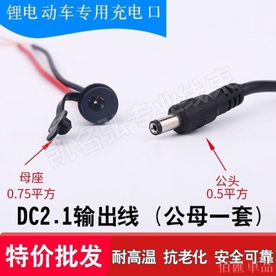 鋰電池電動腳踏車公母插口充電器輸出線DC2.1/2.5充電頭36V48圓頭