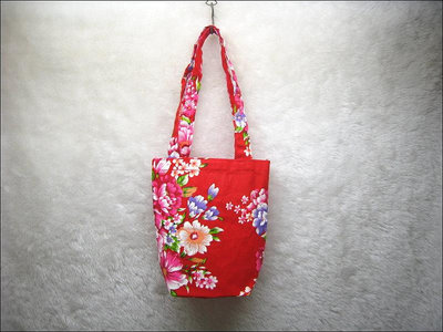 台灣花布飲料袋(18*18.5+7.5)-BAG-057-1 紅色系