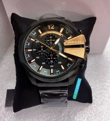 DIESEL MEGA CHIEF 黑色不銹鋼錶帶石英 三眼計時 男士手錶DZ4309
