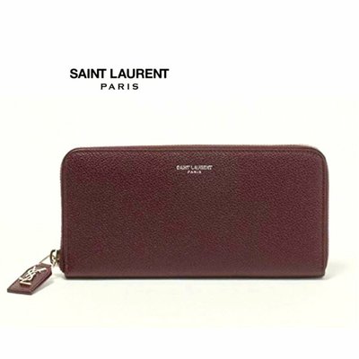 Saint Laurent Paris ( 深酒紅色×銀色 )  立體金屬YSL拉鍊 真皮長夾 皮夾 錢包｜100%全新正品