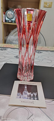 KAGAMI CRYSTAL 立體切削水晶玻璃花瓶 紅色色被 日製真品 江戶切子 9成新以上