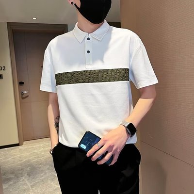 【潮派衣櫥】拼接POLO衫短袖男 2色M-2XL 潮流氣質短袖上衣 夏季原宿翻領t恤