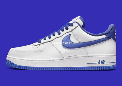 Nike Air Force1 LOW07 白藍 藍勾 皮革 低幫休閒滑板鞋 DH7561-1