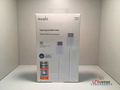 【宇恩數位】Moshi HDMI 4K 高速傳輸線(2公尺/公司貨/附發票)適用HDTV(4Kx2K)、Apple TV