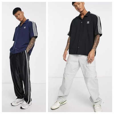 ◎美國代買◎adidas Originals adicolor 復古領素色logo短袖排扣上衣短袖襯衫上衣