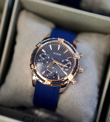 GUESS Gatalina 藍色錶盤 藍色矽膠錶帶 石英 女士手錶 W0562L3