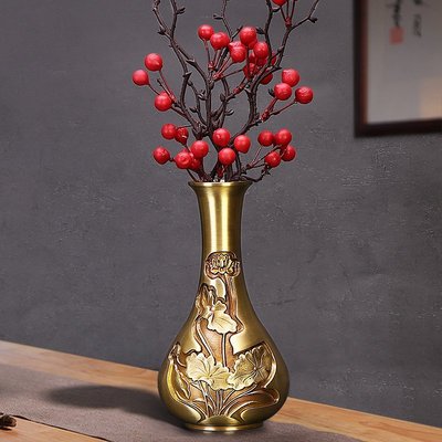 熱賣 思友 純銅仿古荷蓮花瓶家居客廳裝飾品創意擺件干花插花器工藝品