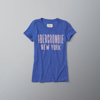 【Abercrombie&Fitch】【A&F】【零碼S】AF女款短袖T恤雙排粉大印字寶藍 F01160901-12